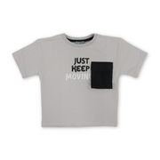 Boys Cotton T-Shirt – Beige with "Just Keep Moving" Print