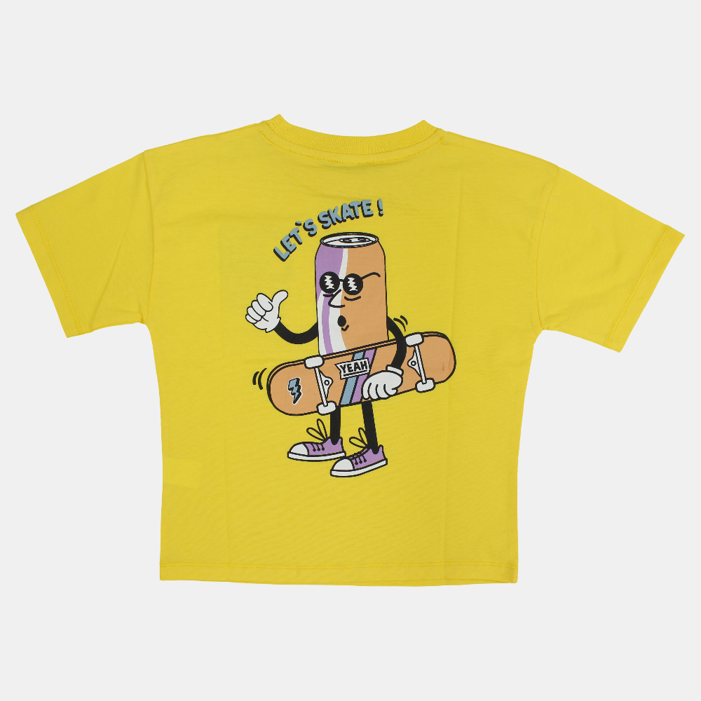 Boys Cotton T-Shirt – Yellow with Skating Can Design