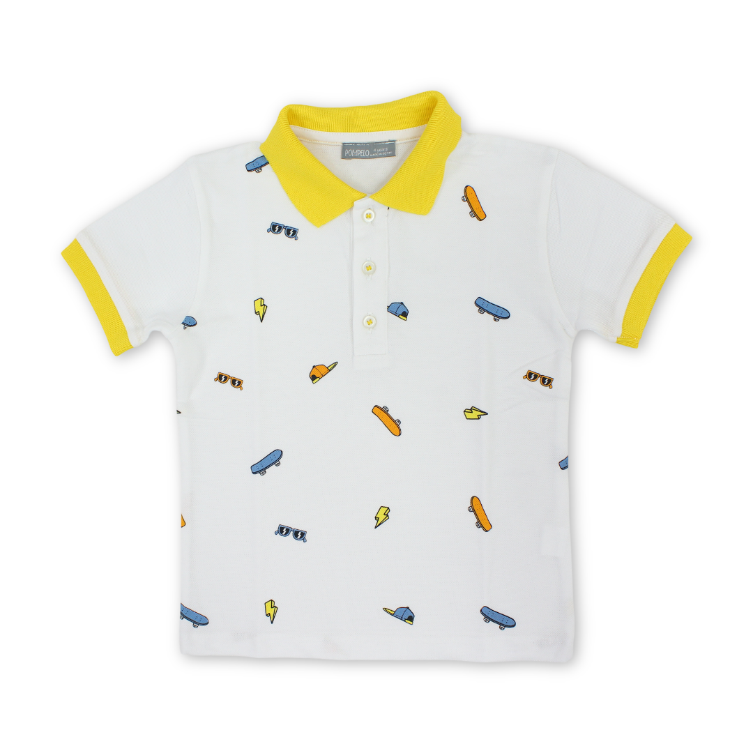 Boys Cotton T-Shirt – White Printed - Clothin - Pompelo