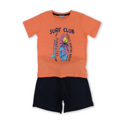 Boys Cotton Outfit Set – Salmon with "Surf Club" Print