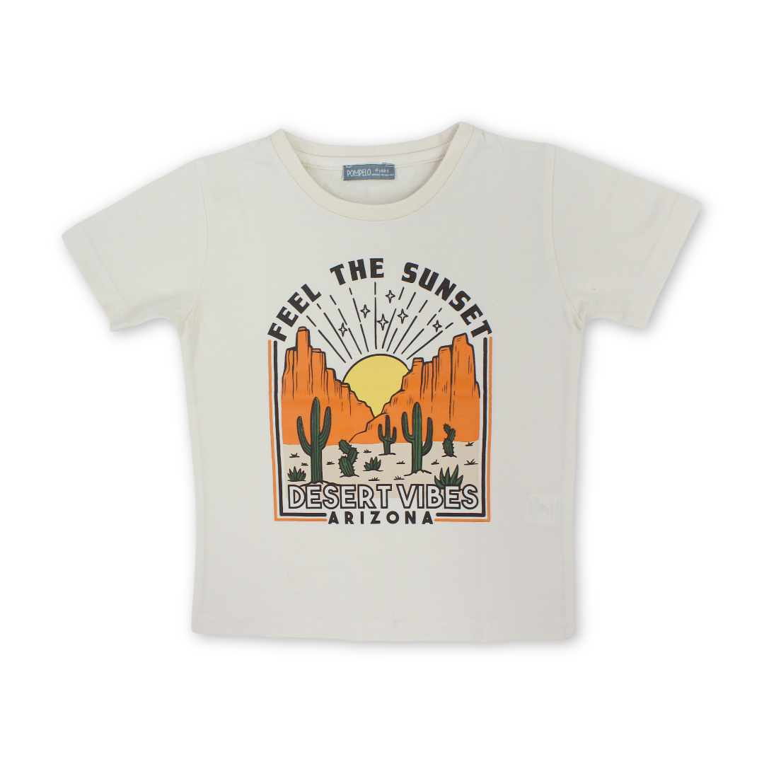 Boys Cotton T-Shirt – Off-White with "Desert Vibes" Print