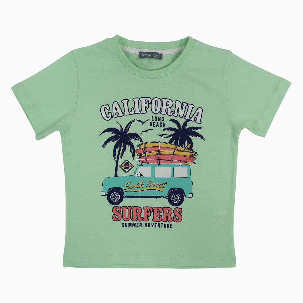 Boys Cotton T-Shirt – Mint Green with Summery Print