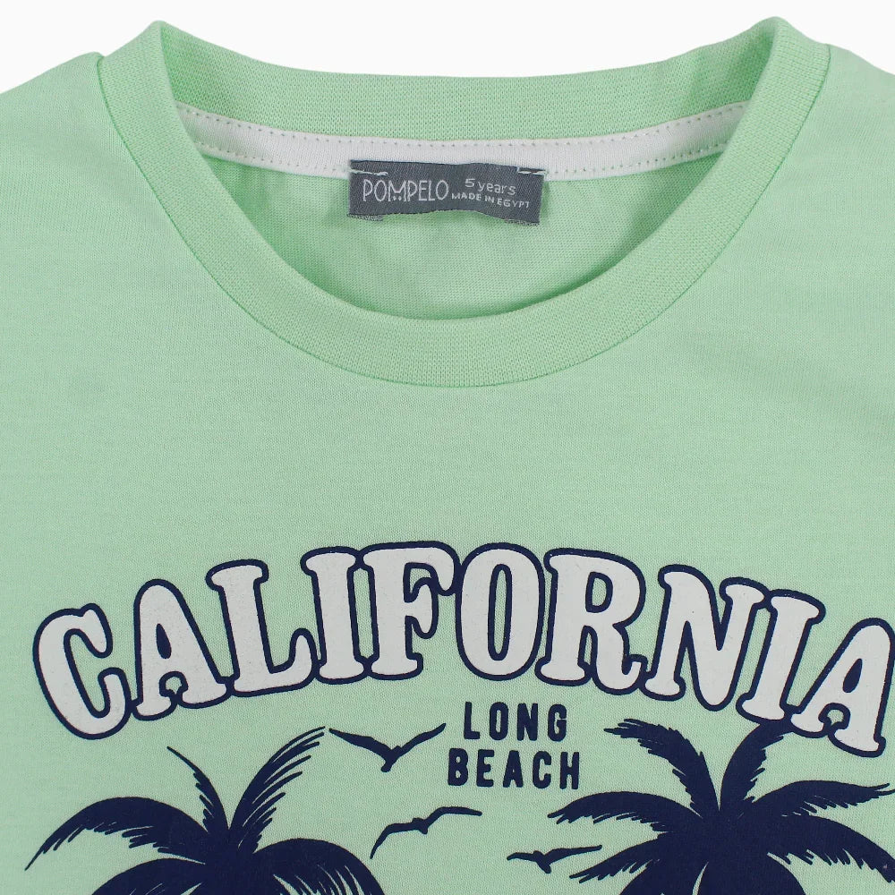 Boys Cotton T-Shirt – Mint Green with Summery Print