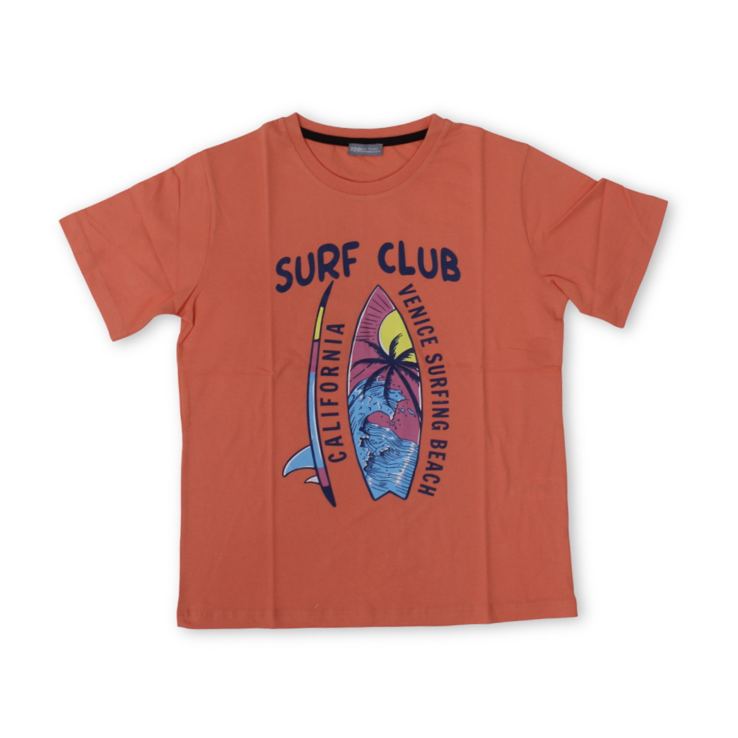Boys Cotton T-Shirt – Orange with "Surf Club" Print - Clothing - Pompelo
