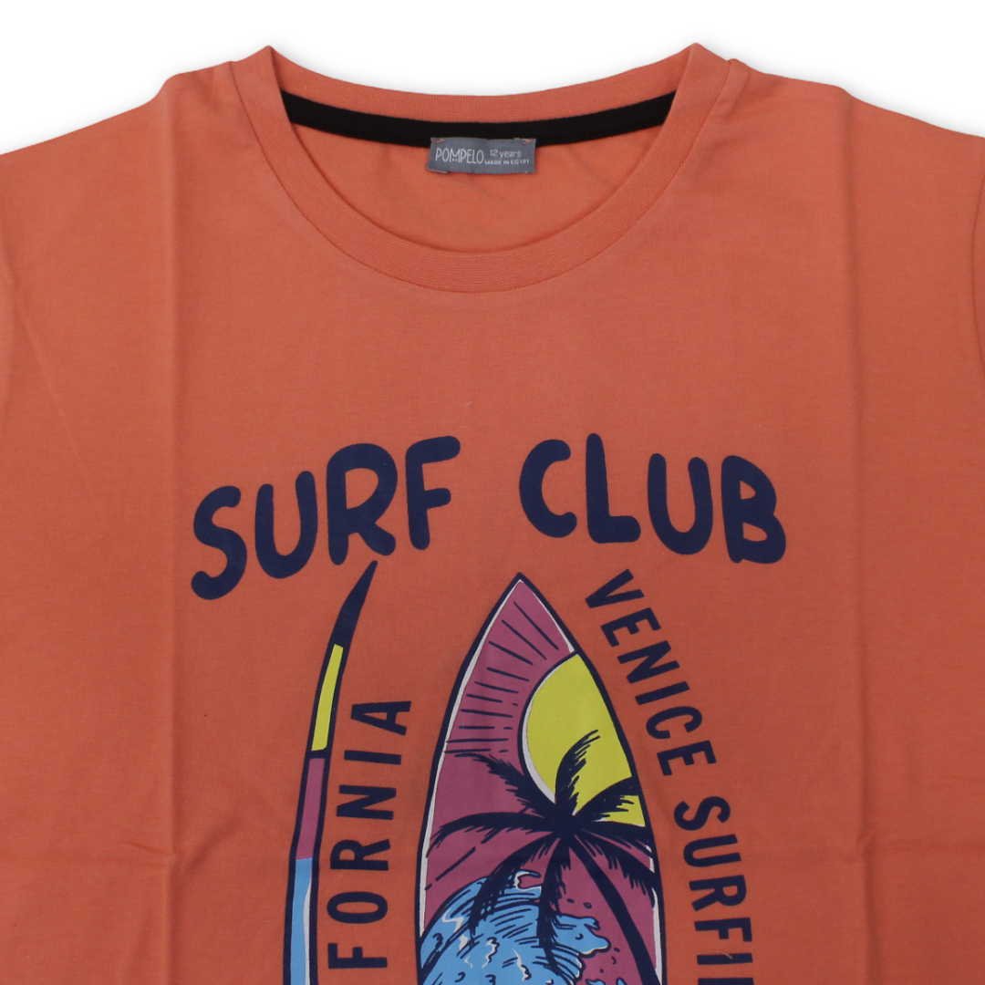 Boys Cotton T-Shirt – Orange with "Surf Club" Print