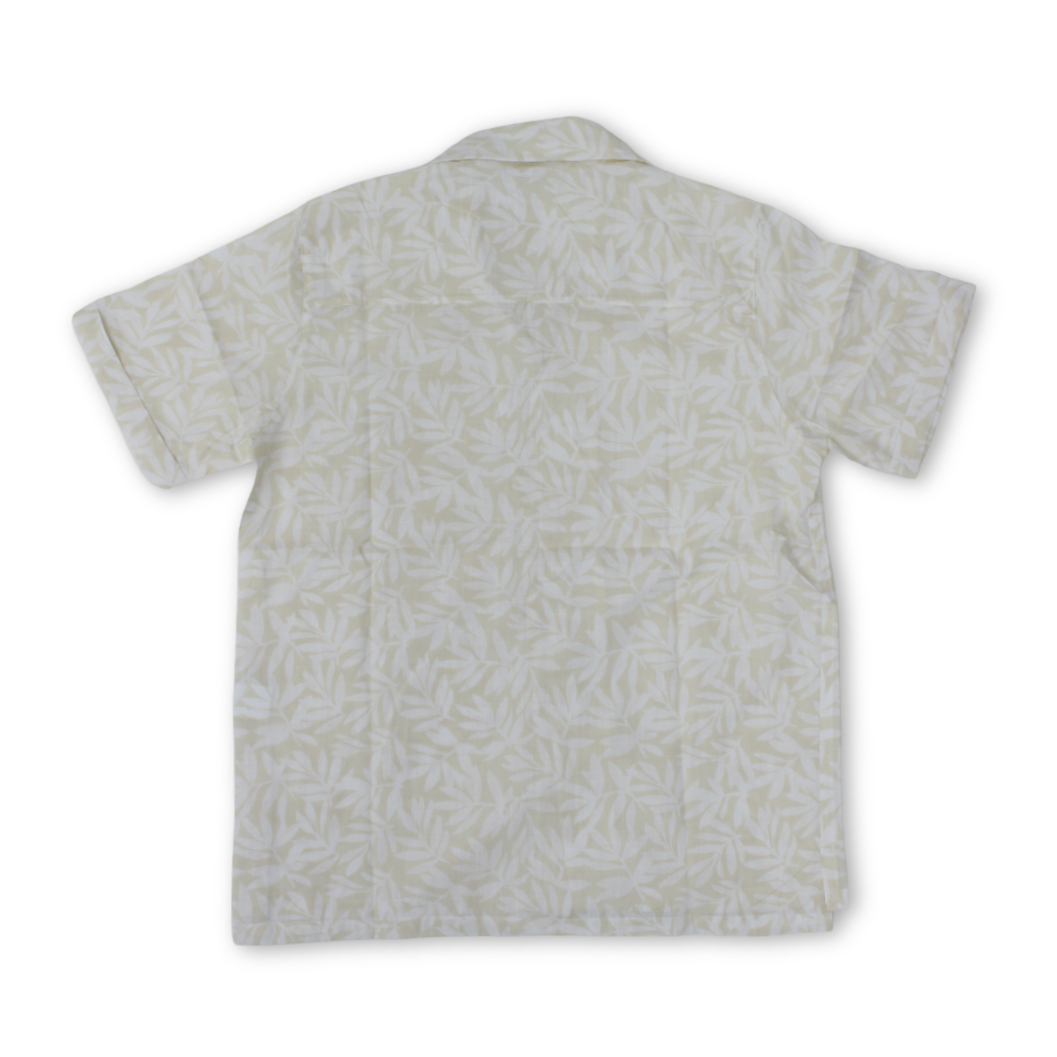 Boys Cotton Shirt – Beige with Floral Pattern