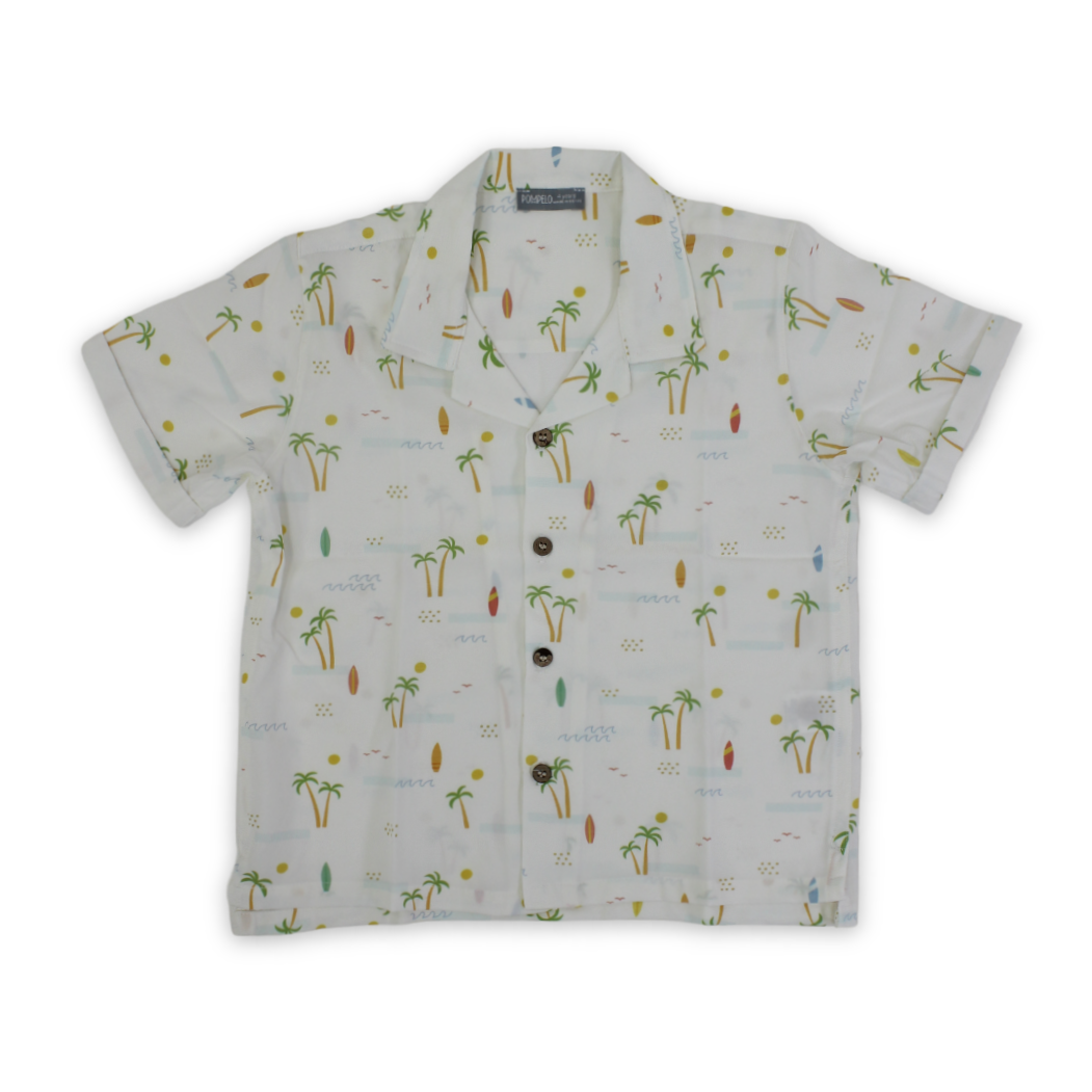 Boys Cotton Shirt – Off-White with Palm Tree Print - Clothing - Pompelo