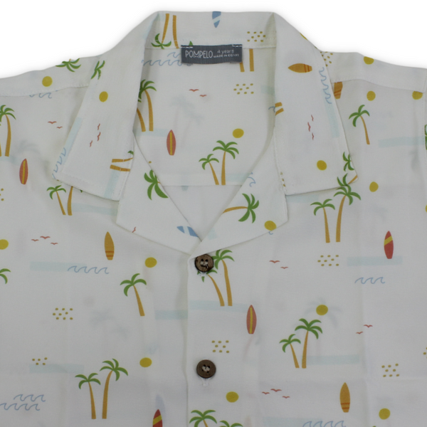 Boys Cotton Shirt – Off-White with Palm Tree Print