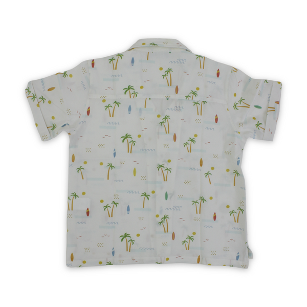 Boys Cotton Shirt – Off-White with Palm Tree Print