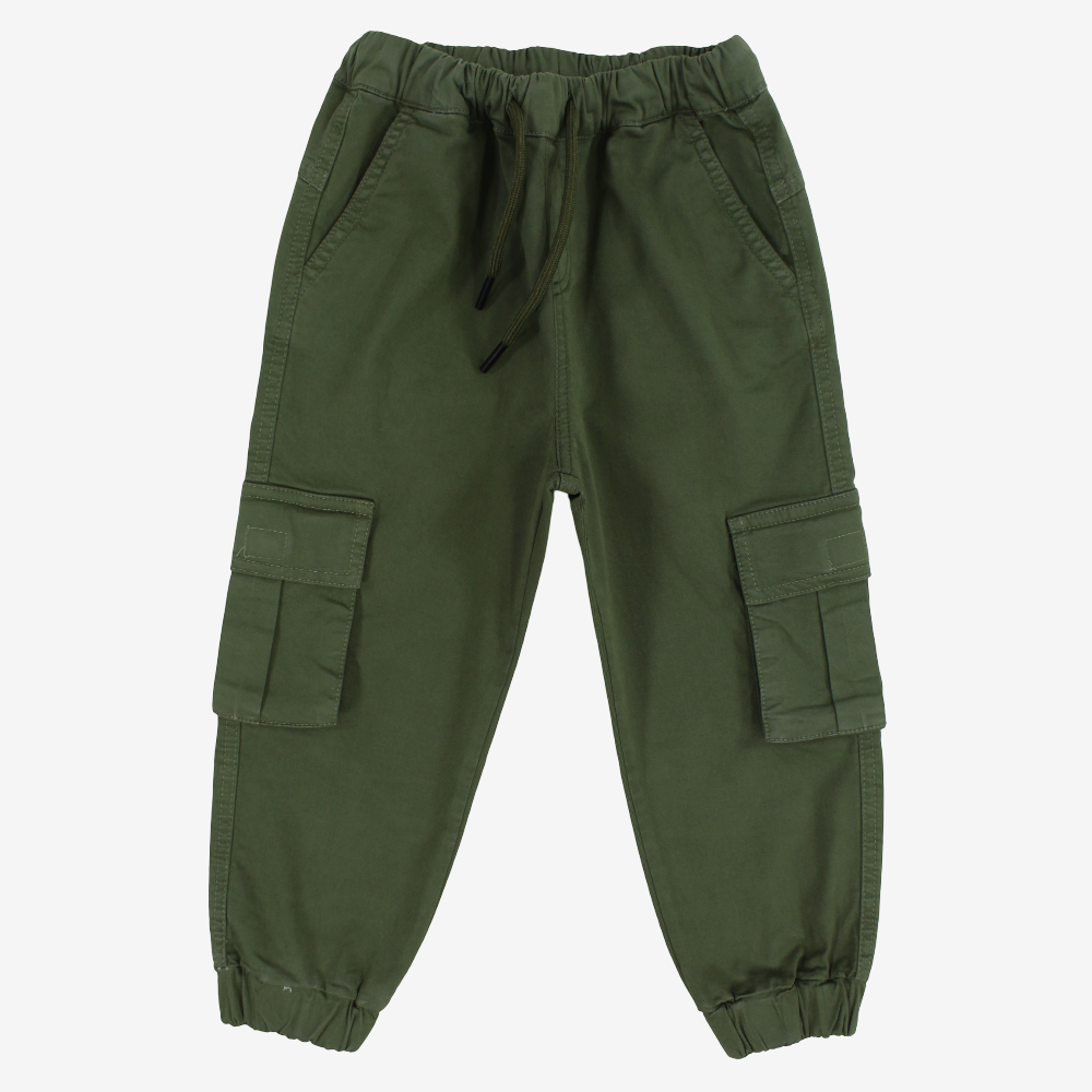 Boys Gabardine Cargo Pants – Military Green