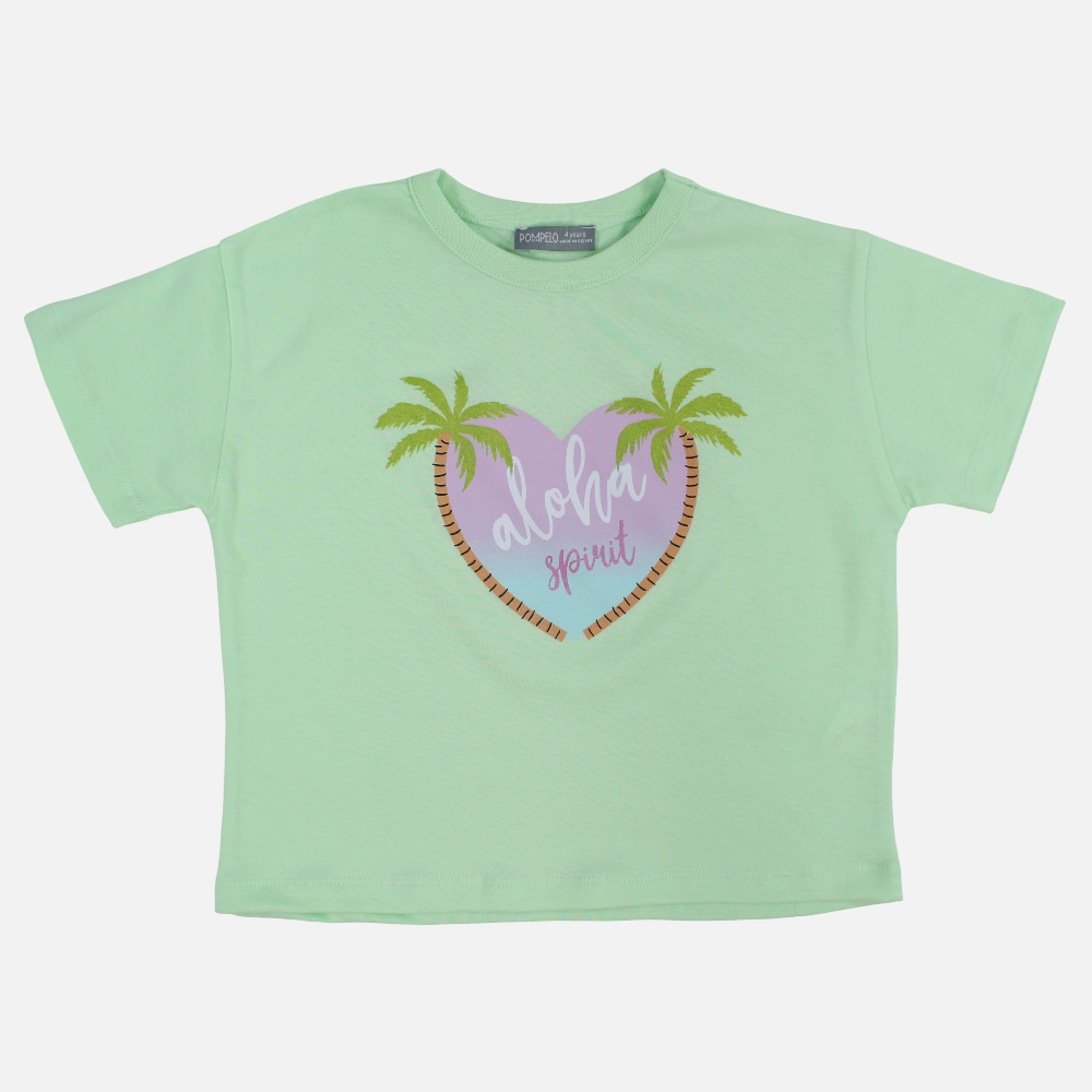 Girls Cotton T-Shirt - Light Green with a Fun Print