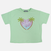 Girls Cotton T-Shirt - Light Green with a Fun Print