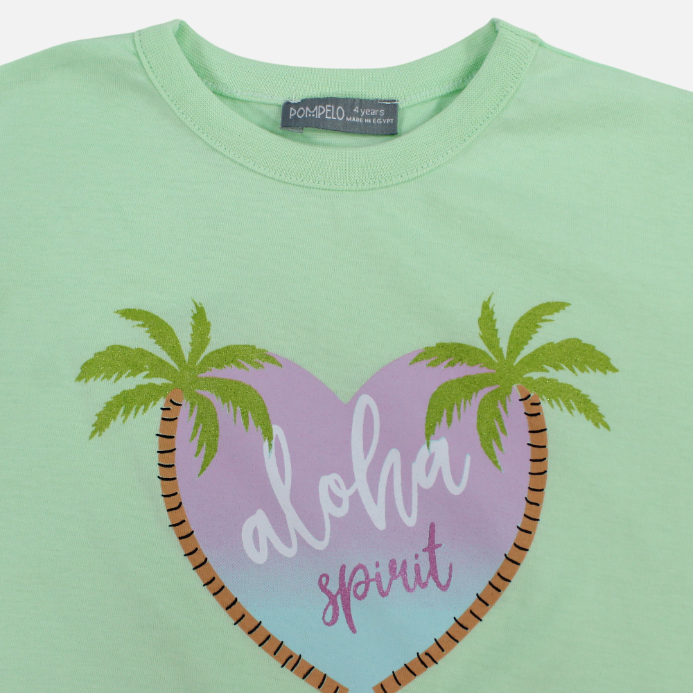 Girls Cotton T-Shirt - Light Green with a Fun Print