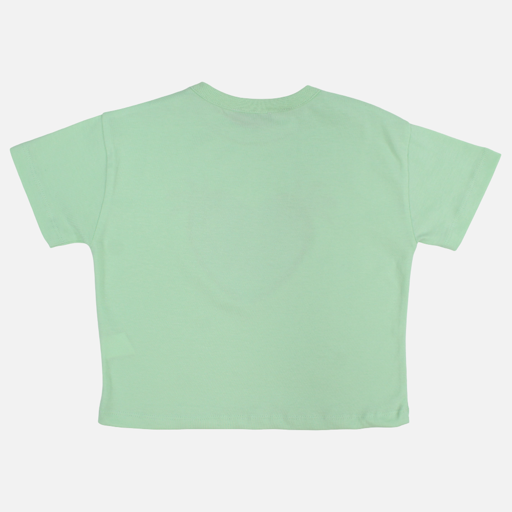 Girls Cotton T-Shirt - Light Green with a Fun Print