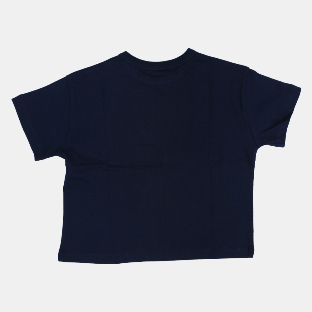 Girls Cotton Short-Sleeved T-Shirt – Navy Blue with a Butterfly Design