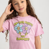 Girls Cotton Short-Sleeved T-Shirt – Pink with Cute Flowers Design