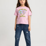 Girls Cotton Short-Sleeved T-Shirt – Pink with Cute Flowers Design