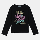 Kids Girls' Black Cotton Long-Sleeved T-Shirt