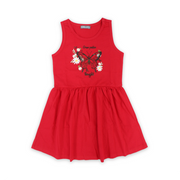 Girls Cotton Sleeveless Dress – Red with Butterfly Print