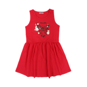 Girls Cotton Sleeveless Dress – Red with Butterfly Print