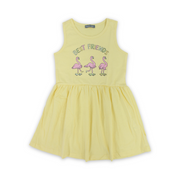 Girls Cotton Sleeveless Dress – Yellow with Flamingo Print