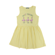 Girls Cotton Sleeveless Dress – Yellow with Flamingo Print