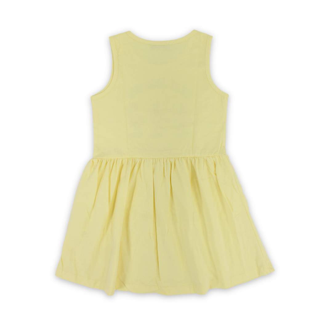 Girls Cotton Sleeveless Dress – Yellow with Flamingo Print