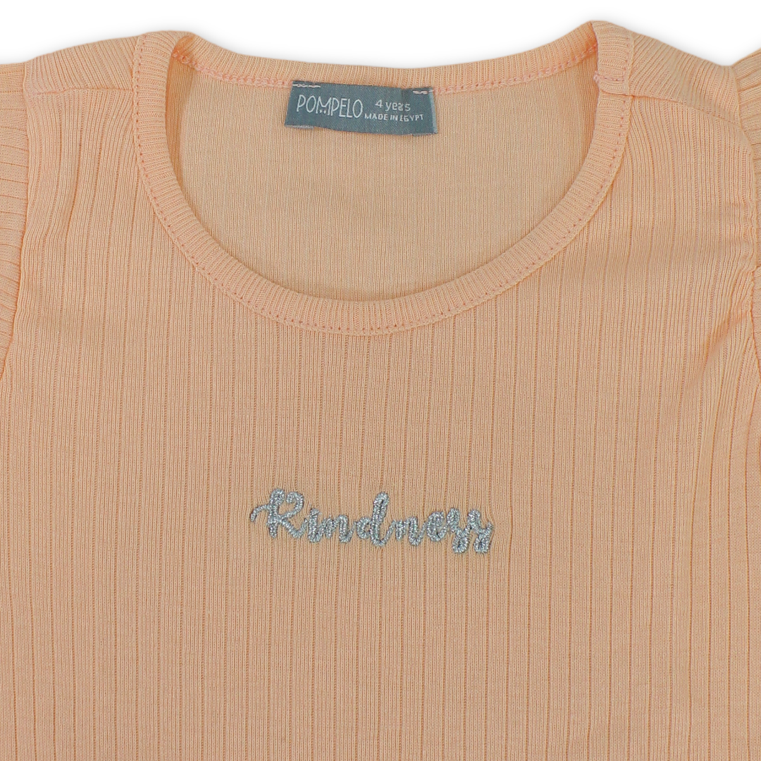 Girls Cotton Dress – Salmon with "Kindness" Embroidery