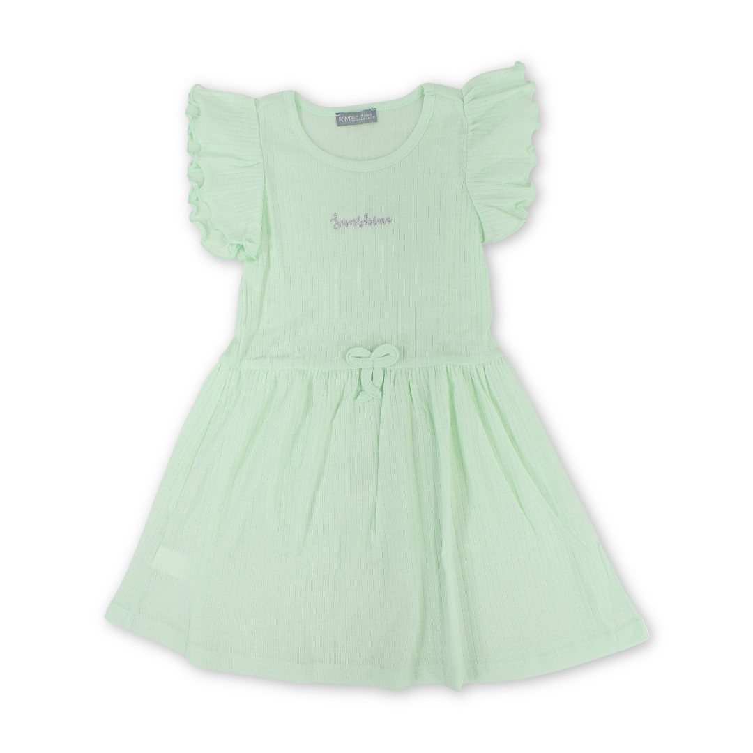 Girls Cotton Dress – Mint with "Kindness" Embroidery