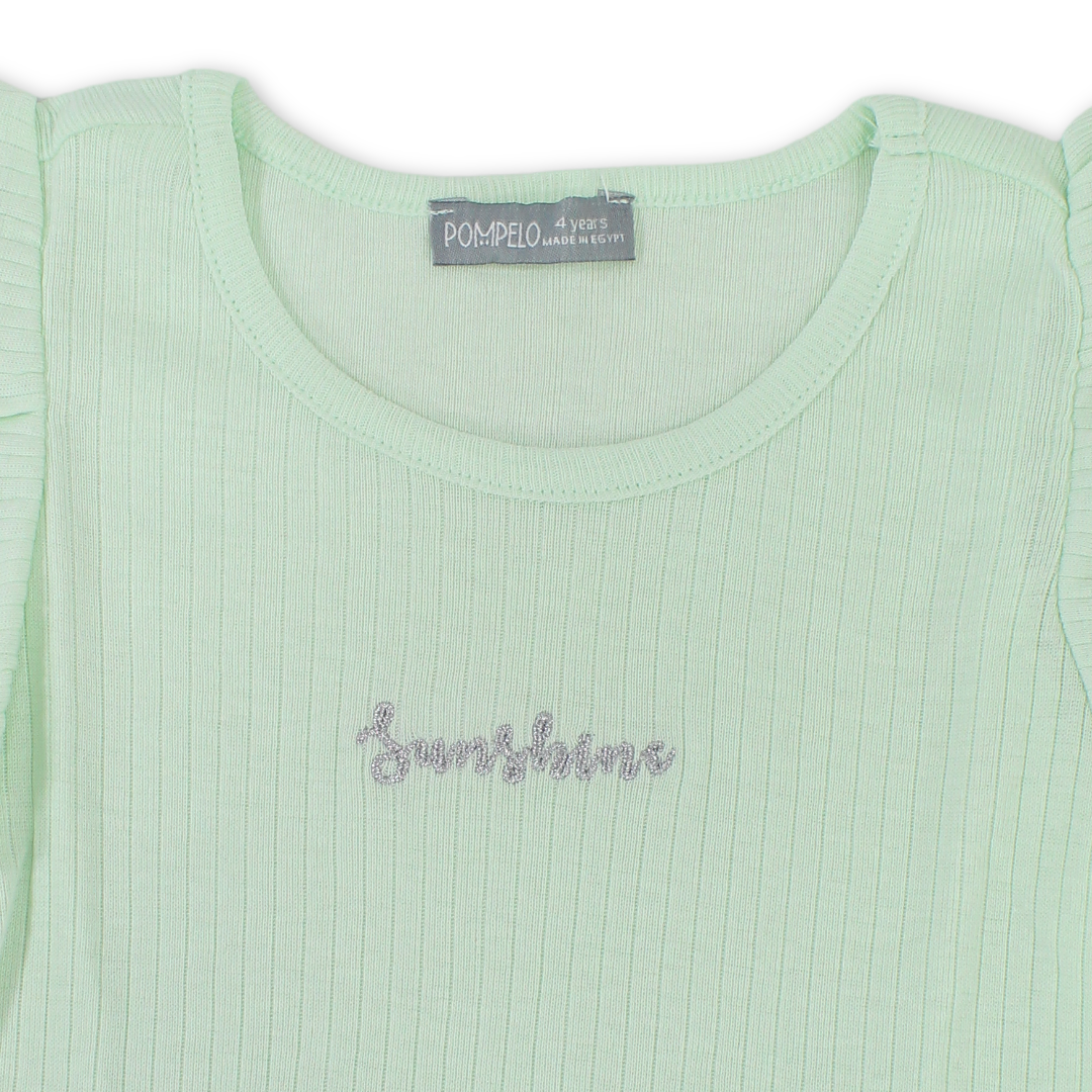 Girls Cotton Dress – Mint with "Kindness" Embroidery