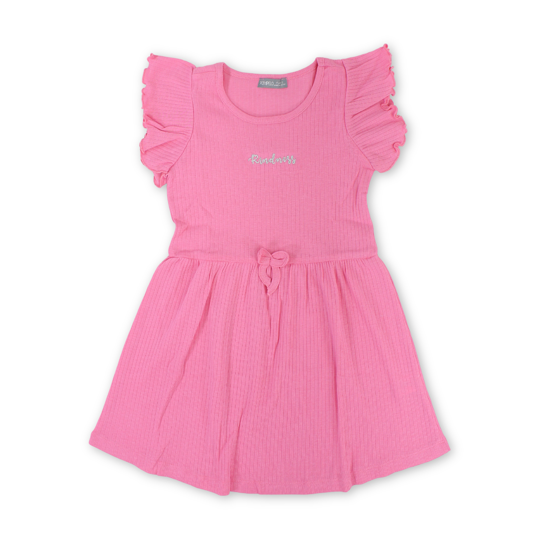 Girls Cotton Dress – Fuchsia with "Kindness" Embroidery