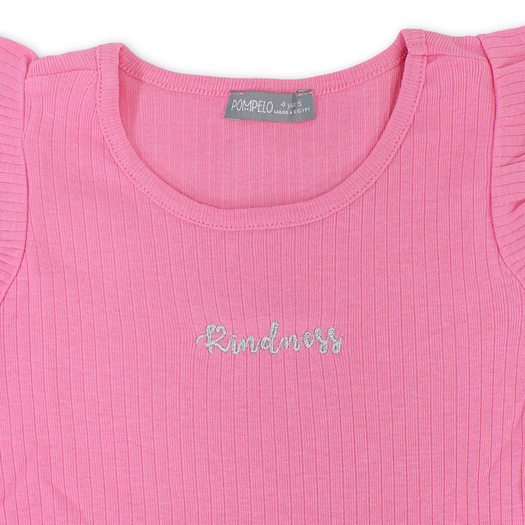 Girls Cotton Dress – Fuchsia with "Kindness" Embroidery