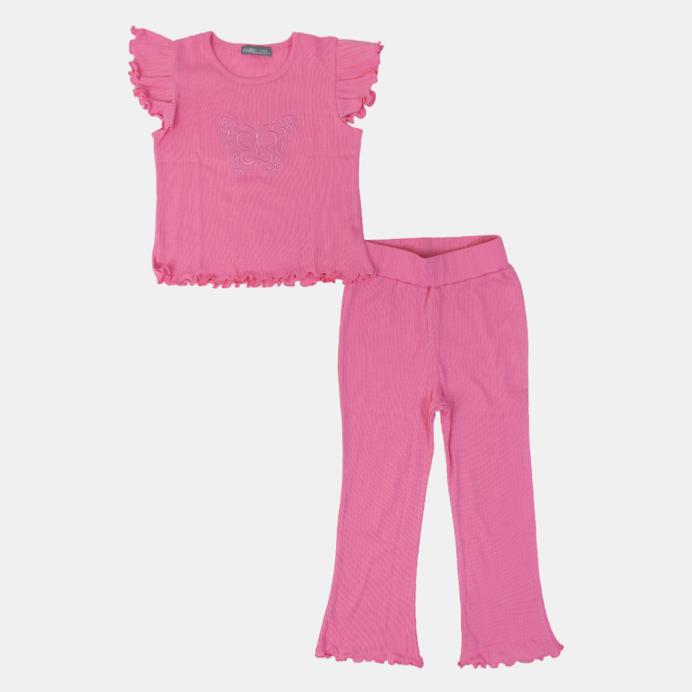 Girls Cotton 2-Piece Outfit Set - Butterfly Design