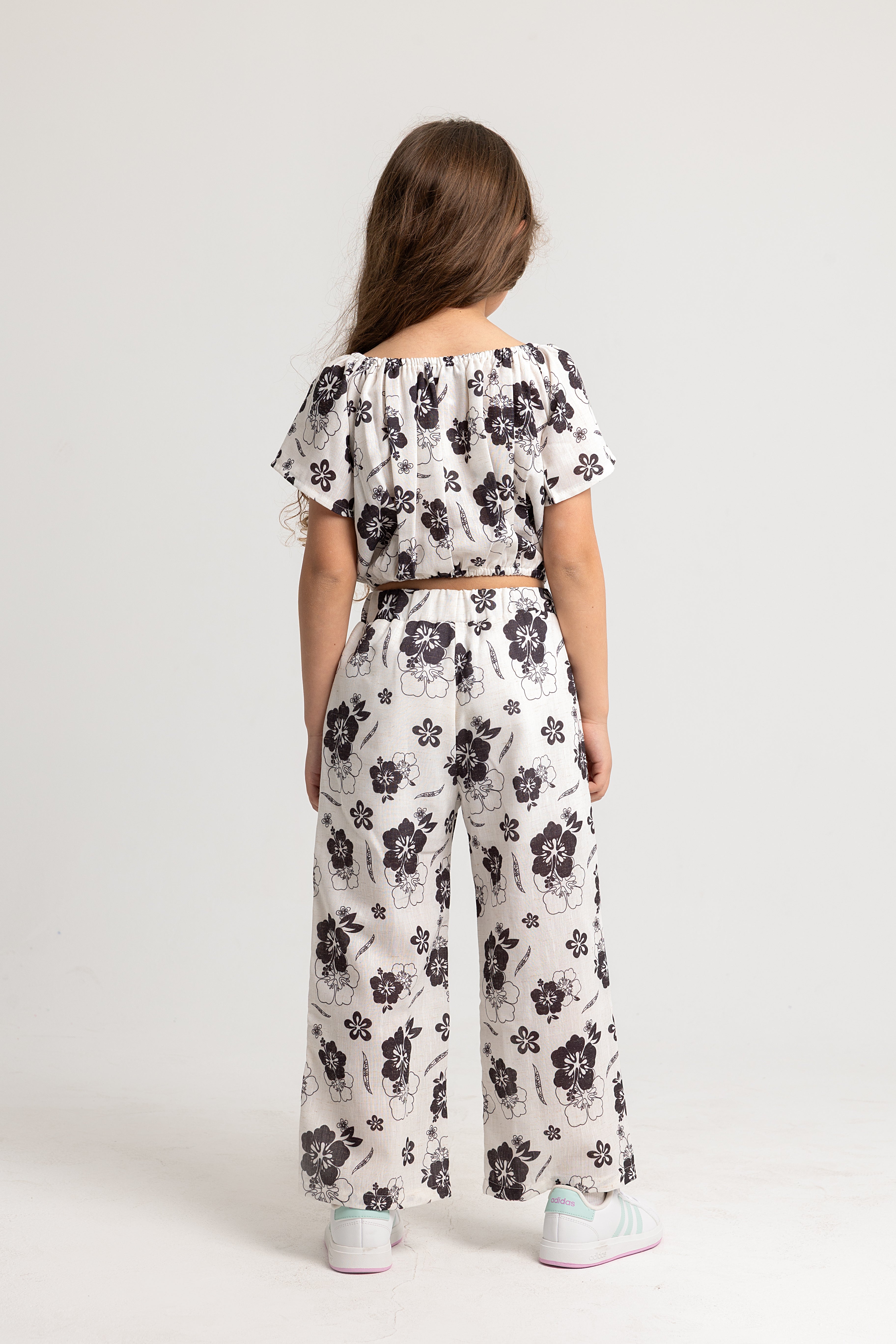 Girls Polyester 2-Piece Outfit Set – Floral Print