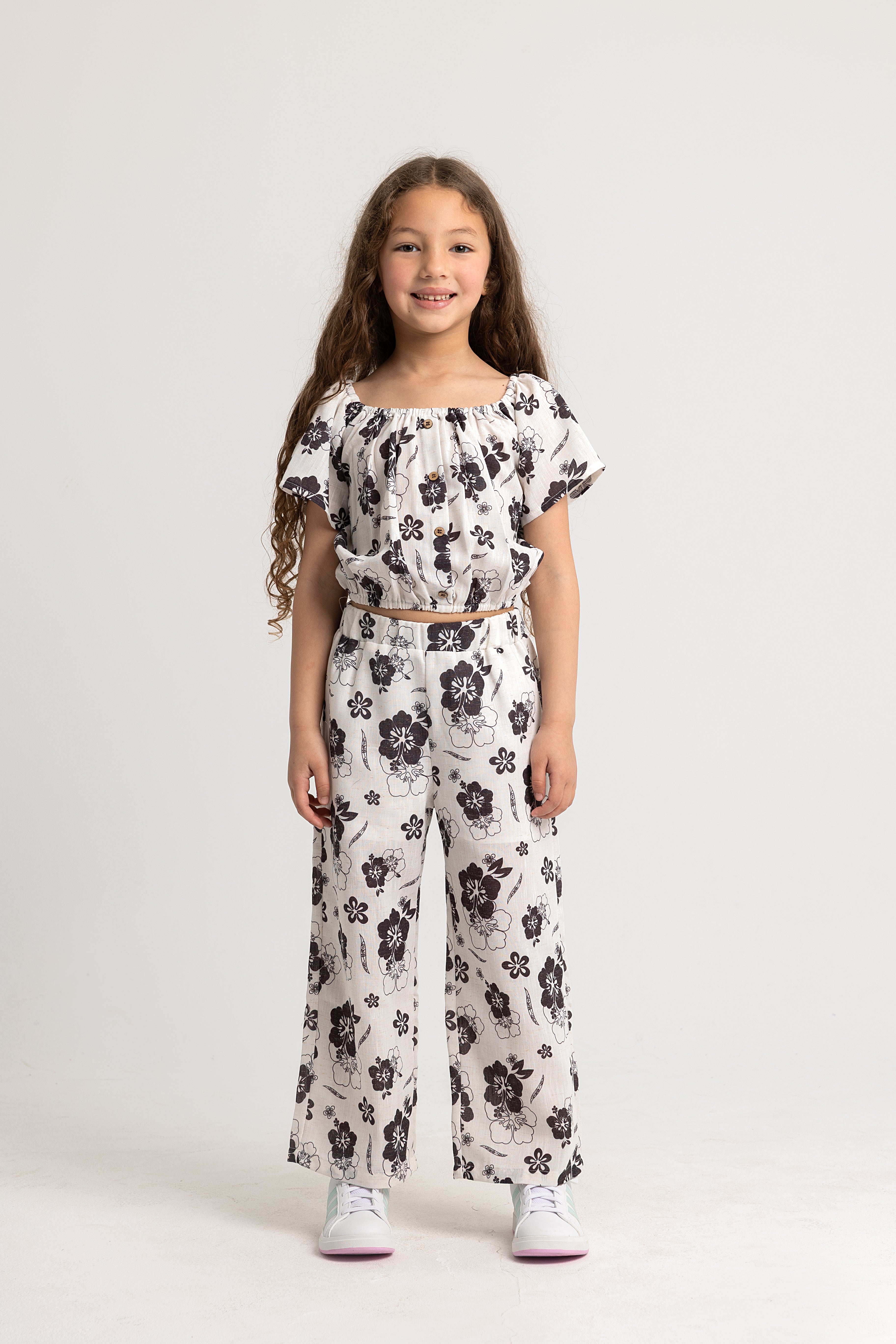 Girls Polyester 2-Piece Outfit Set – Floral Print