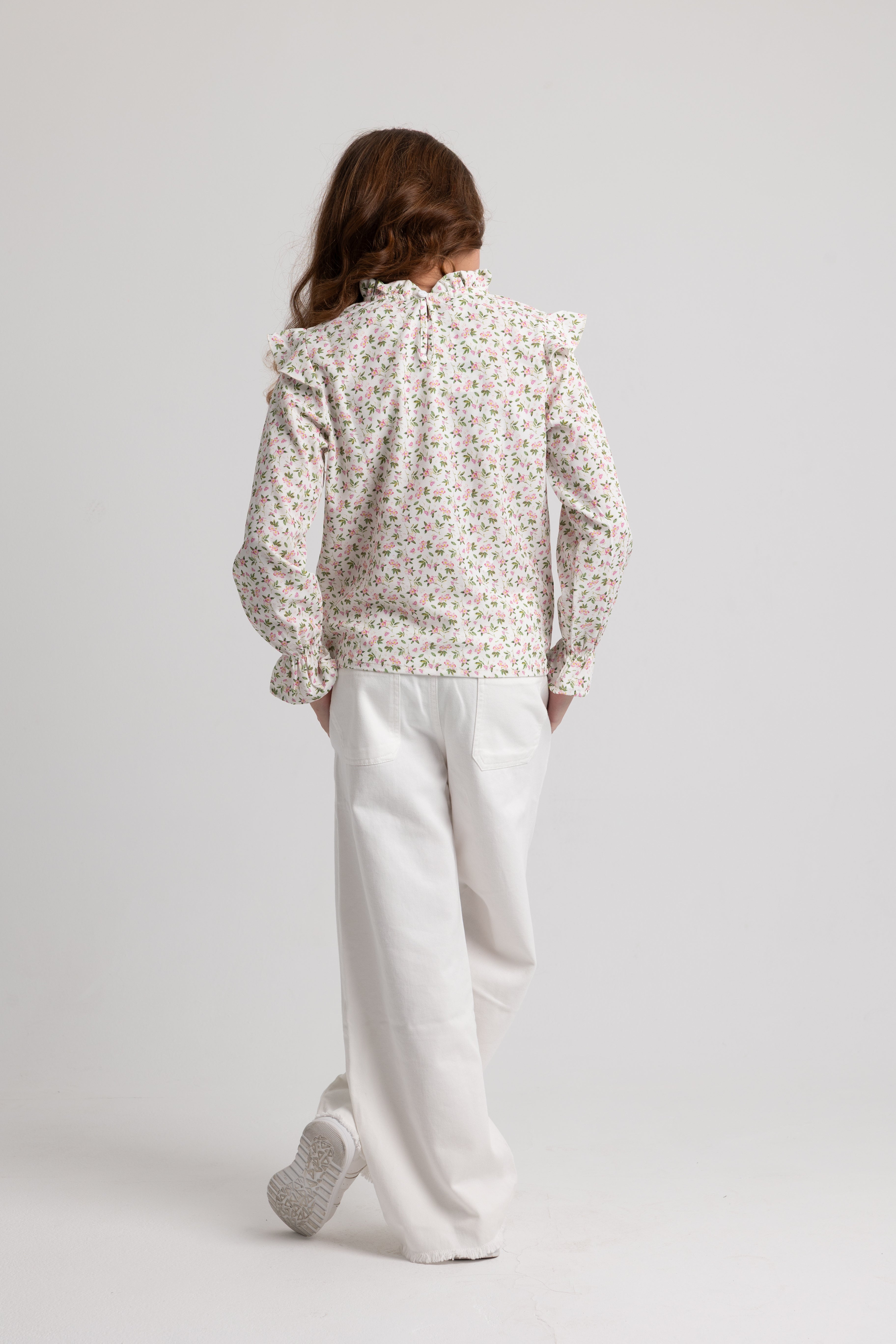 Girls Polyester Blouse Off White Printed