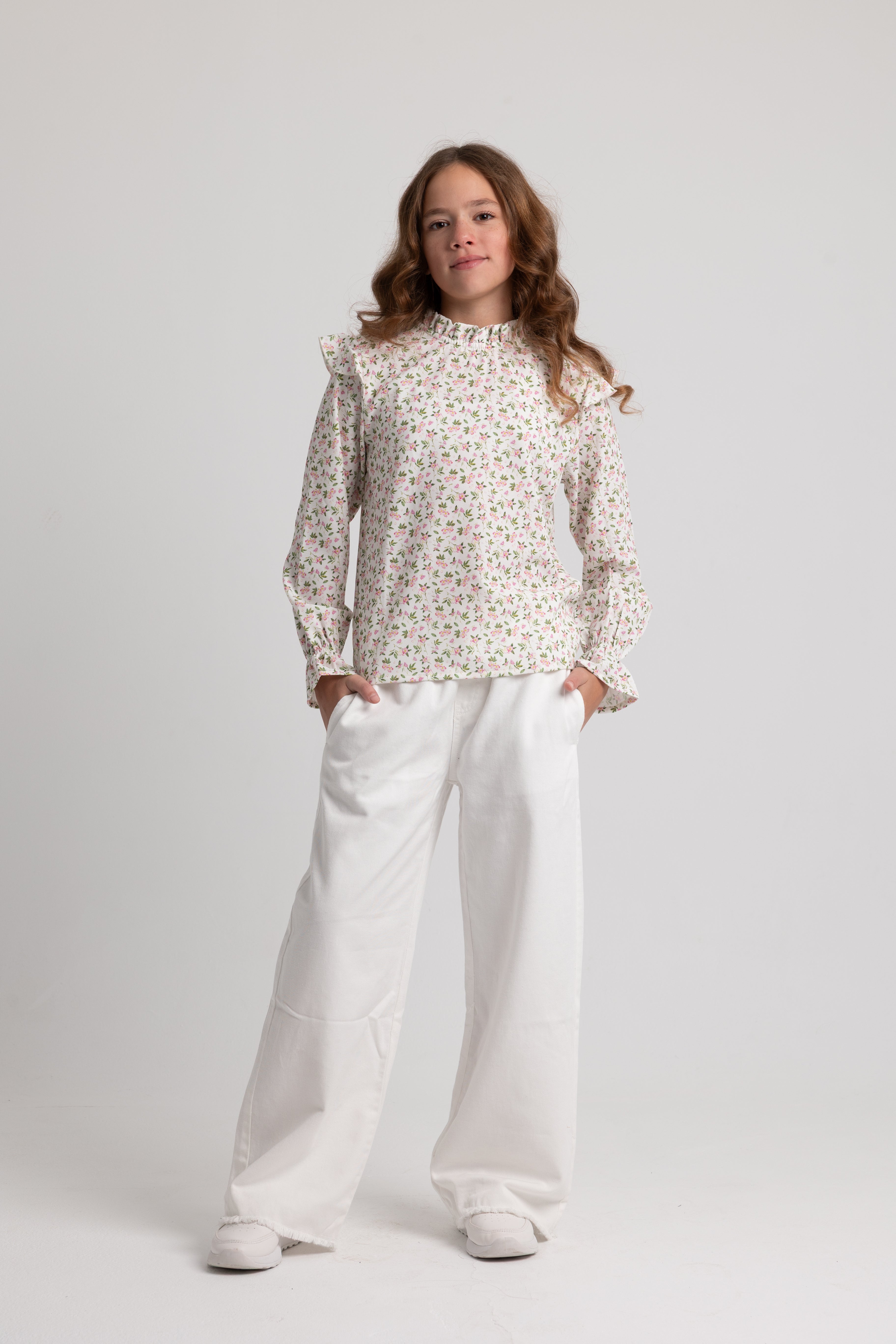 Girls Polyester Blouse Off White Printed