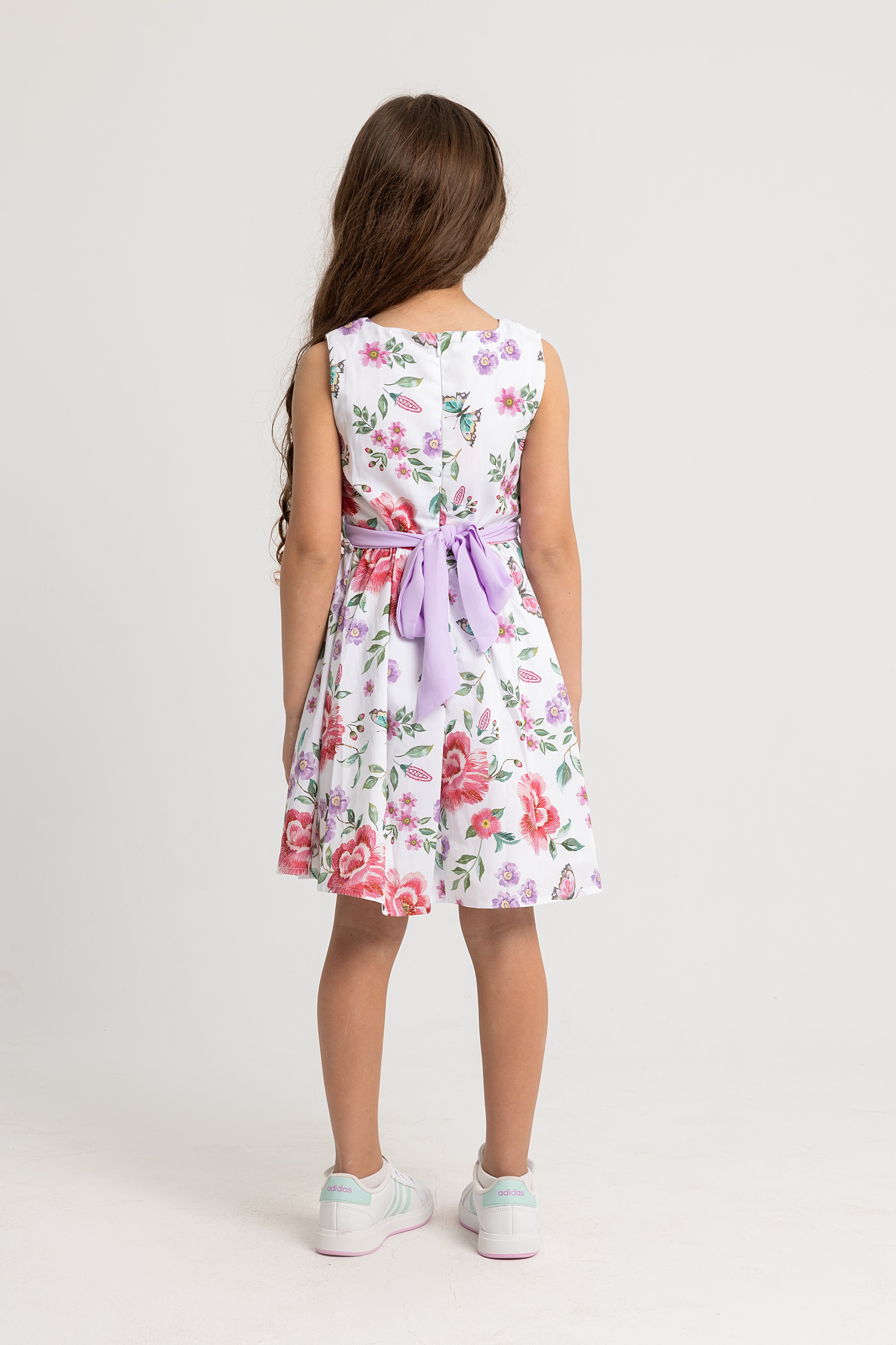 Girls Cotton Dress Off White Printed