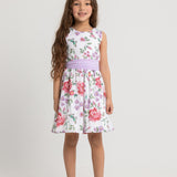 Girls Cotton Dress Off White Printed