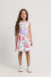 Girls Cotton Dress Off White Printed
