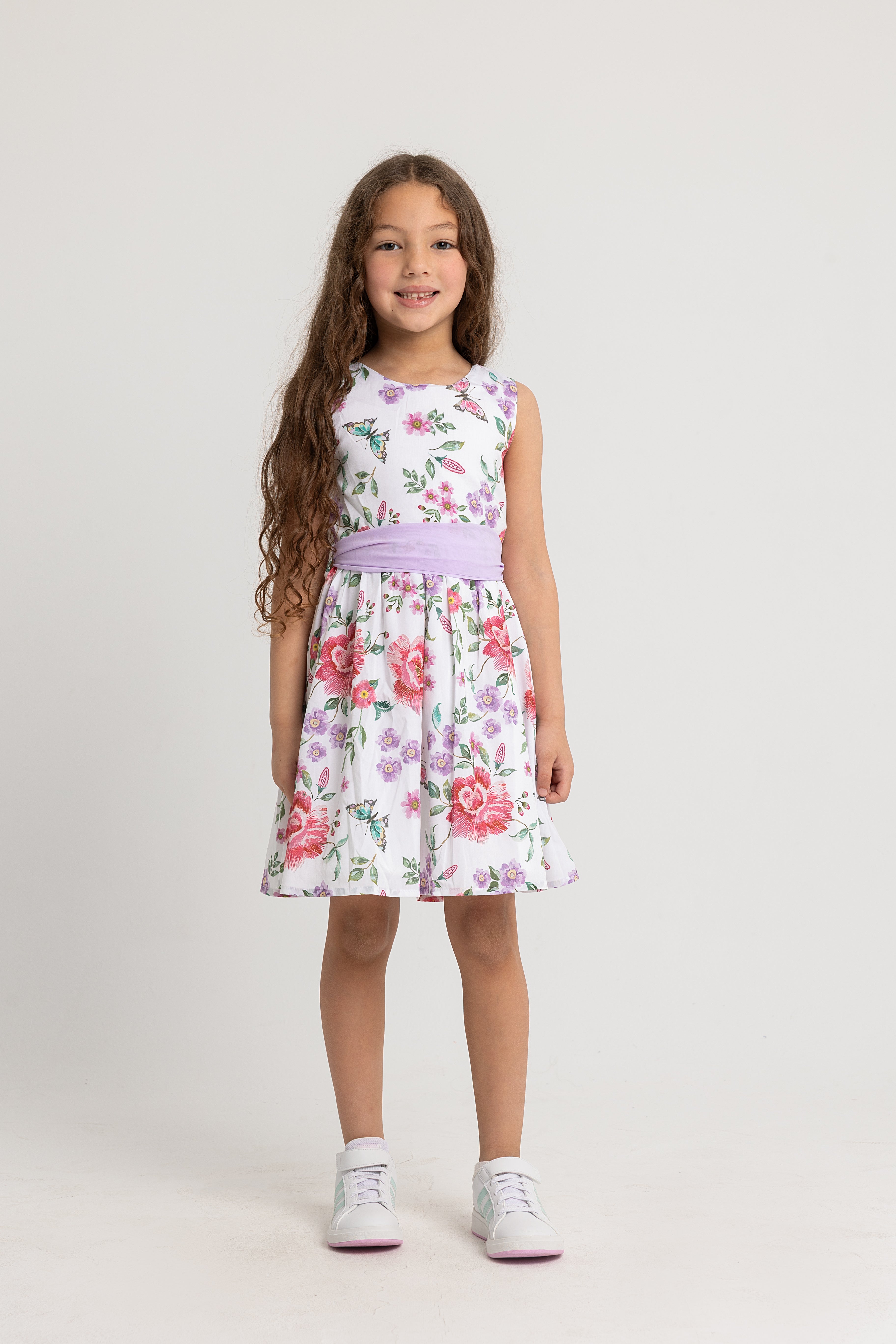 Girls Cotton Dress Off White Printed