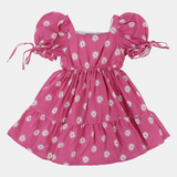 Girls Cotton Dress – Pink with Flowers Print