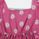 Girls Cotton Dress – Pink with Flowers Print