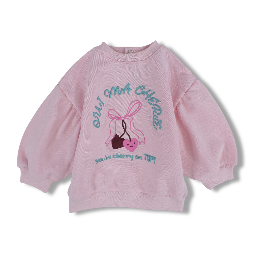 Baby Girls Cotton Blouse – Pink with “Oui Ma Chérie” Embroidery