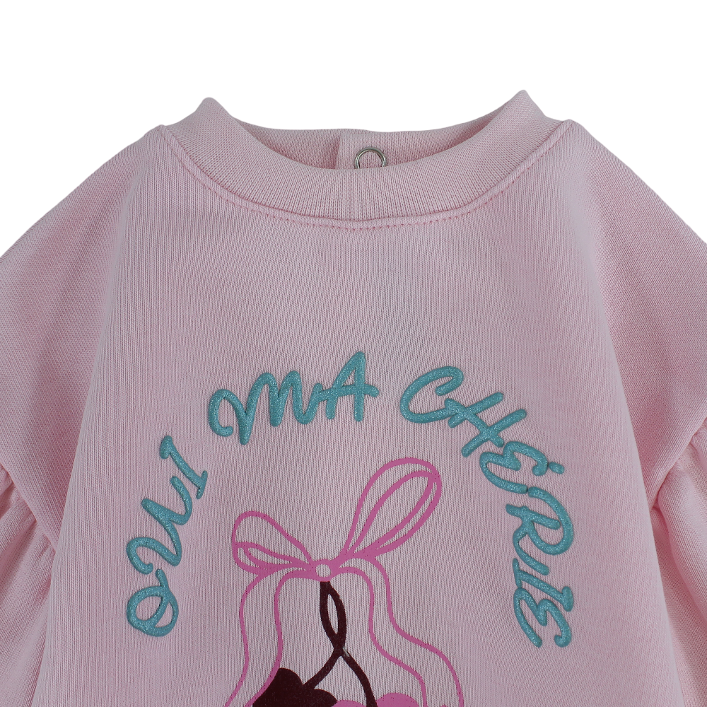 Baby Girls Cotton Blouse – Pink with “Oui Ma Chérie” Embroidery