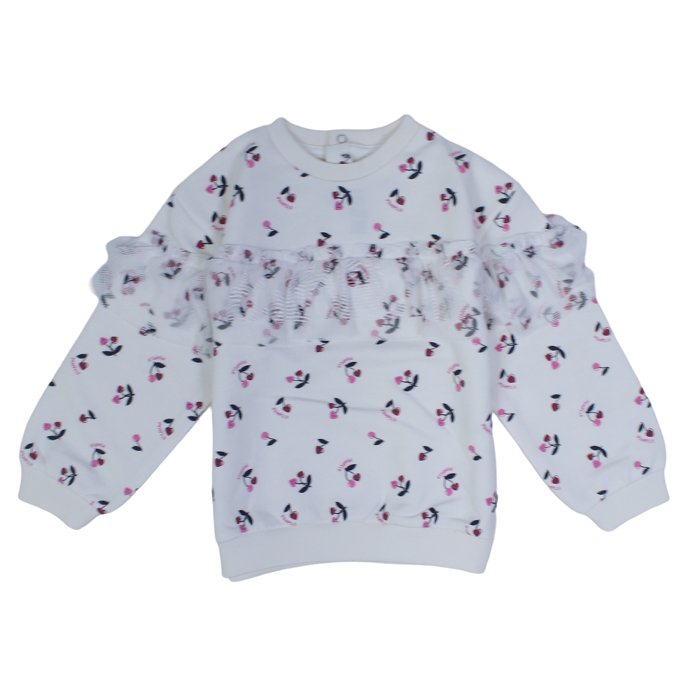 Baby Girls Cotton Sweatshirt – Off-White with Ruffles
