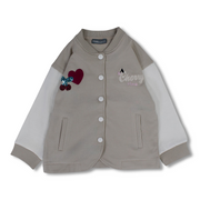Baby Girls Cotton Jacket – Beige with Cherries Embroidery
