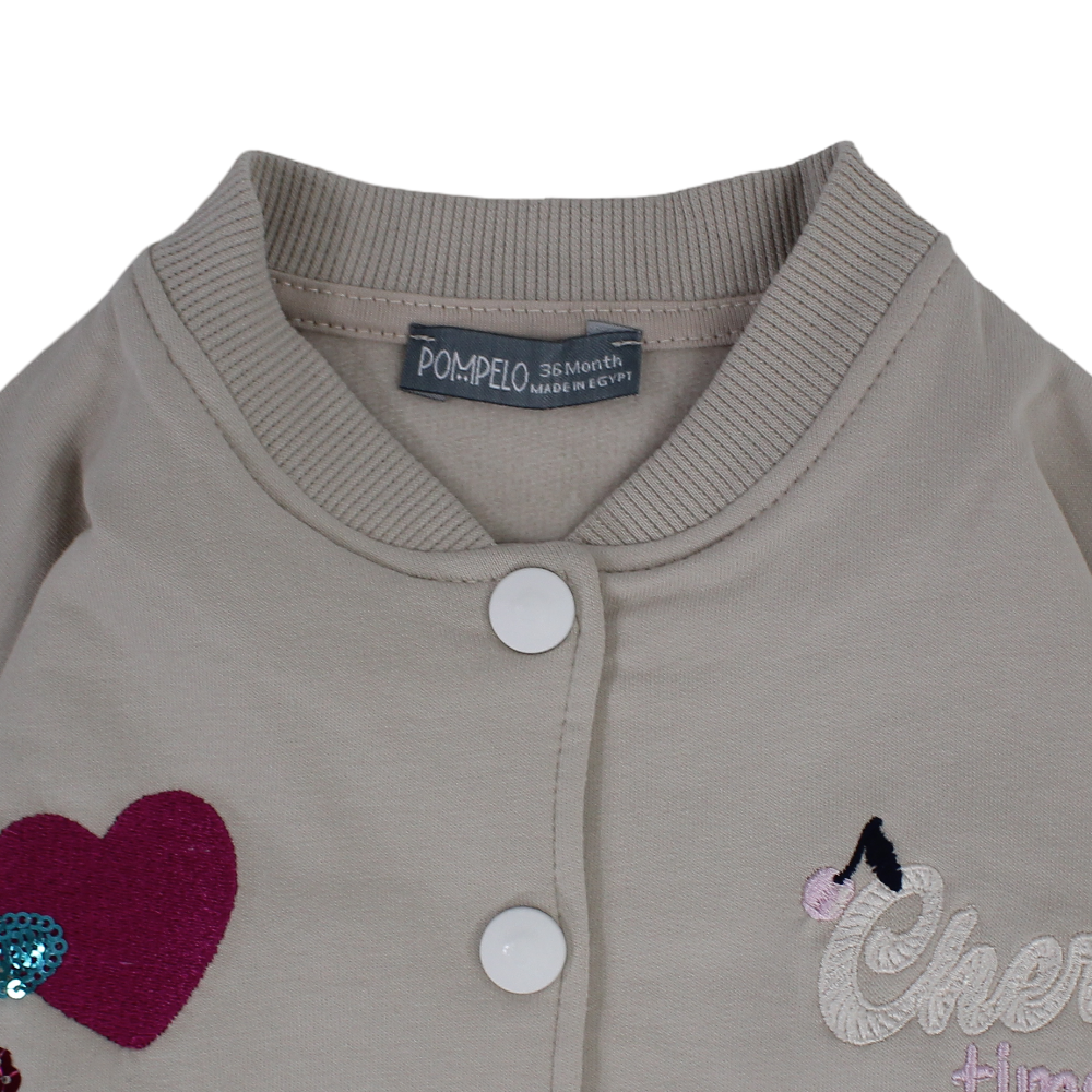 Baby Girls Cotton Jacket – Beige with Cherries Embroidery