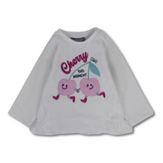 Baby Girls Cotton T-Shirt - White with Cherry Print