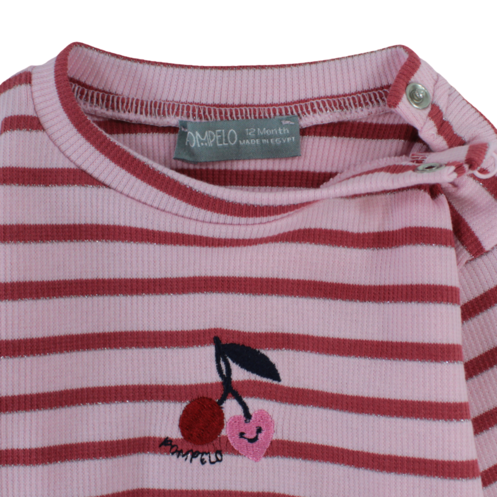 Baby Girls Cotton T-Shirt – Striped Pink/Red